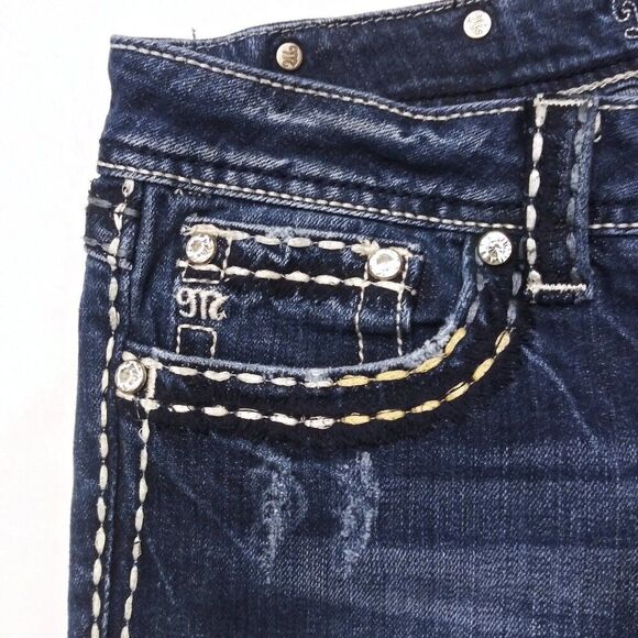 MISS ME Distressed Saddle Stitch Border Bootcut Jeans Flap Pockets JPS501416R - Picture 3 of 11